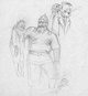 Satirical Drawings, ca. 1933; 1940s; ca. 1917, Graphite on paper, Bogatyr and Hitler 