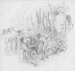 The Gods and the Motorcar, 1920s, Graphite on paper,Further Investigation by Mercury and Vulcan