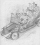 The Gods and the Motorcar, 1920s, Graphite on paper, Out for a Drive