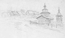 Rural Life, 1920s, Graphite on paper, Country Church 
