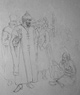 Boris Godunov and a Beggar, 1930s, Graphite on paper