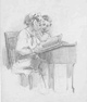 The Story (study), 1930s, Graphite on paper, Boy and Girl Reading #1