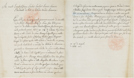 <p>Letter from Phraya Suriyawong Montri (Dit Bunnag) to President James Monroe, 1818</p>
<p>This letter from Dit Bunnag, an influential Thai politician, to President James Monroe is the earliest known correspondence between the governments of Thailand (then known as Siam), and the United States. In Portuguese, a commonly used language in the kingdom’s diplomatic communications at the time, Bunnag advised President Monroe that any Americans wishing to trade with the Kingdom of Siam should bring “Espingardas,” or rifles.</p>
<p>Library of Congress, Manuscript Division, James Monroe Papers</p>
