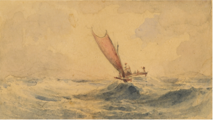 <p><em>Canoe of Tanoa, King of Ambau Island</em> [sic], 1840<br />
Bau Island, Fiji<br />
Alfred T. Agate<br />
Watercolor on paper</p>
<p>From 1838 to 1842, the United States Exploring Expedition established trade contacts, strengthened diplomatic relations, and produced navigational charts of the Pacific Ocean. Alfred Agate, one of the expedition artists, also documented the scenery and people he encountered. His work complements the more than 73,000 objects and specimens collected by scientists on board and the hundreds of new navigational charts created by his naval colleagues.</p>
<p>U.S. Navy Art Collection, C1820</p>
