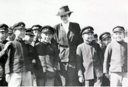 <p>Elizabeth Vining with Crown Prince Akihito (second from right) and his Peers School classmates, 1946<br />
Tokyo, Japan</p>
<p>Elizabeth Gray Vining was an American schoolteacher, librarian, and author who tutored Prince Akihito in English. She was personally selected by Emperor Hirohito to mentor the Crown Prince between 1946 and 1950, and was awarded the Order of the Sacred Crown, third class, for her work with the Imperial Family.</p>
<p>National Archives and Records Administration, Still Picture Unit, 306-NT-1150-K-11</p>
