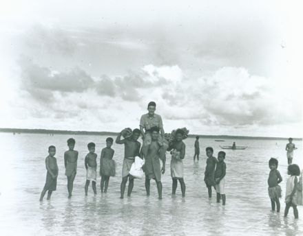 <p>I-Kiribati rescue a U.S. Navy pilot, 1944<br />
Marakei, Kiribati</p>
<p> </p>
<p>The Pacific Ocean theater played a significant role in World War II from 1942 to 1945. Here, I-Kiribati retrieve Ensign Ned Barrett, a U.S. Navy pilot, after he made an emergency landing with his seaplane in their lagoon during the Gilbert and Marshall Islands Campaign.</p>
<p>National Archives and Records Administration, Still Picture Unit, 80-G-295444 (VS-66)</p>

