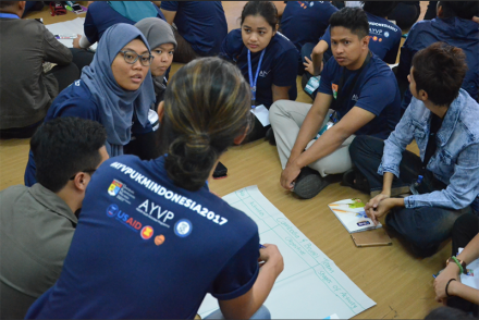 <p>Members of AYVP’s Cambodia and Brunei Disaster Risk Reduction group meet during orientation, 2017<br />
Bandung, Indonesia</p>
<p>The ASEAN Youth Volunteer Programme (AYVP) began in 2013 to support ASEAN’s objectives of regional integration and peer connectivity through engaging youth in volunteer opportunities. The 2017 youth volunteers were composed of individuals passionate about disaster risk reduction and management of natural disasters.</p>
<p>AYVP UKM</p>
