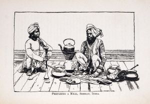 <p>Preparing a meal, 1879<br />
Bombay, Maharashtra<br />
Courtesy of the Rare Book Collection, Wilson Special Collections Library, UNC Chapel Hill, E185.97.S6</p>
