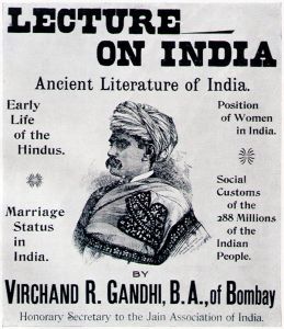 <p>Virchand Gandhi “Lecture on India” poster, 1893<br />
Published in <em>Jainacharya Shri Atmanand Centenary Commemoration Volume</em>, 1936</p>
