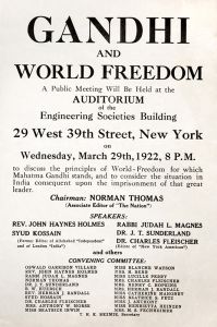 <p>“Gandhi and World Freedom” flyer, 1922<br />
New York, New York<br />
Courtesy of the Library of Congress, Manuscript Division, Papers of John Haynes Holmes, Box 771</p>
