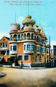 <p>Hindu Temple, “The only one in the United States” postcard, 1906<br />
San Francisco, California<br />
Published by the Newman Postcard Co.</p>
