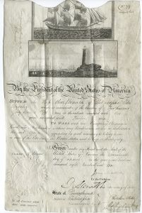 <p><em>Olive Branch</em> ship passport signed by President James Madison, 1810<br />
Courtesy of the Independence Seaport Museum, Philadelphia, 1982.501</p>
