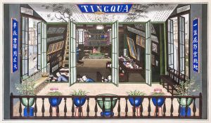 <p>Artist unknown<br />
<em>The Studio of Tingqua</em>, c. 1855<br />
Guangzhou, Guangdong Province<br />
Gouache on paper<br />
Courtesy of the Independence Seaport Museum, Philadelphia, 1979.079</p>
