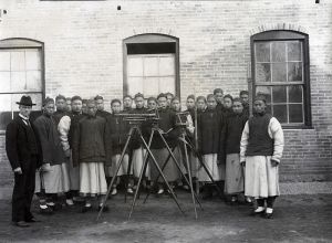 <p>Surveying class taught by Mason Wells at Teng Chow (Dengzhou) College, c. 1890-1900<br />
Penglai, Shandong Province<br />
Courtesy of the Hartwell Family Papers, Special Collections, Yale Divinity School Library, RG004-016-0070-0003</p>
