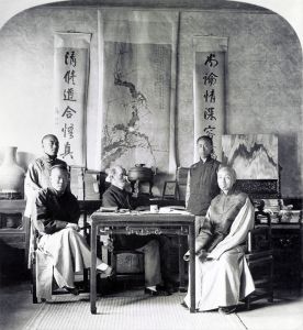 <p>W. A. P. Martin (Ding Weiliang) and others, 1901<br />
Beijing<br />
Photograph by H. C. White Co.<br />
Courtesy of the Library of Congress, Prints and Photographs Division, LOT 11666, Location G</p>
