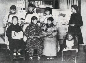 <p>Pearl Buck (Sai Zhenzhu) teaching an English class, 1904<br />
Shanghai<br />
Courtesy of the Presbyterian Historical Society, Presbyterian Church (U.S.A.) (Philadelphia, PA), RG360</p>
