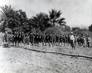 <p>Training Chinese troops, 1904<br />
Los Angeles, California<br />
Courtesy of the Joshua Powers Collection, Hoover Institution Library & Archives, Stanford University, Box 5, Folder B</p>
