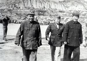 <p>Chu Te (Zhu De), Colonel David D. Barrett, and Mao Zedong, 1944<br />
Yan’an, Shaanxi Province<br />
Courtesy of the David Barrett Papers, Hoover Institution Library & Archives, Stanford University, Envelope E</p>
