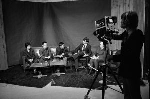 <p>The Chinese table tennis team being interviewed on U.S. high school television station, 1972<br />
Bethesda, Maryland<br />
Photograph by Warren K. Leffler<br />
Courtesy of the Library of Congress, Prints and Photographs Division, LC-U9-25765-11A</p>
