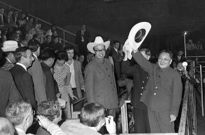 <p>Vice Premier Deng Xiaoping greets the American public at a rodeo, 1979<br />
Simonton, Texas<br />
Courtesy of Xinhua News Agency and the Chinese People’s Association for Friendship with Foreign Countries</p>
