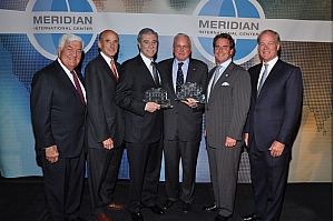 The Honorees and Chairmen of the 2012 Meridian Global Leadership Awards in New York. <br>From left to right: Tom C. Korologos, Dinner Vice Chairman; Charles L. Glazer, Dinner Vice Chairman; Carlos M. Gutierrez, Honoree; Craig R. Stapleton, Honoree; Stuart W. Holliday, Meridian President and CEO; Tom C. Foley, Dinner Chairman