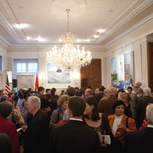 Members of the DC community attend the launch of Meridian’s exhibition, “Metropolis Now! A Selection of Chinese Contemporary Art”, at Meridian’s Cafritz Galleries, September 2009.