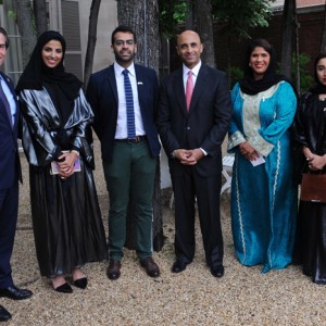 Ambassador Stuart Holliday, Maitha Al Mehairbi, Khalid Mezaina, Ambassador Yousef Al Otaiba, Noor Al Suwaidi and Zeinab Al Hashemi. Photo by Joyce N. Boghosian.