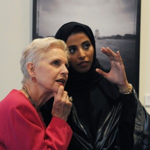 Artist Maitha Al Mehairbi speaking with Jan Du Plain. Photo by Joyce N. Boghosian.