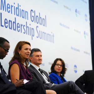 From left to right: Thomas Debass from State’s Office of Global Partnerships; Jen Crozier, of IBM’s Global Citizenship Initiatives; Al Monaco, President and CEO of Enbridge; Kelly Keiderling, Principal Deputy Assistant Secretary with State’s Bureau of Educational and Cultural Affairs; Moderator, Christopher Schroeder, Entrepreneur and Venture Investor. Photo by Joyce Boghosian.