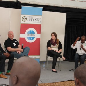 American Mentors Dr. Rixon Campbell, Dan Roselli and Kristin LittleJohn present on a panel hosted by Harare-based @263Chat during “Entrepreneurship Day” at Hybercube Hub in Harare