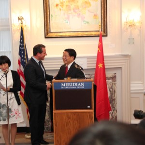 Ambassador Stuart Holliday and Chinese Minister of Culture Cai Wu at the <em>CHINATown</em> opening reception. <br/>Photograph by Joyce N. Boghosian