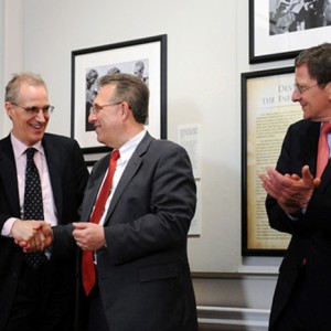 From left: Dr. Curtis Sandberg, the Executive Director of MCCD; Ambassador Wayne, American Embassy Kabul; and Ambassador Marc Grossman, Special Representative for Afghanistan and Pakistan at Meridian’s opening of In Small Things Remembered in Washington, D.C. Photograph by Joyce N. Boghosian