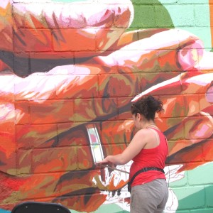 Michelle working on some of the mural details