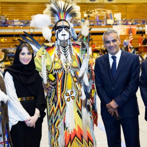 Dana Al Marashi, Head of Heritage & Social Affairs at the UAE Embassy in Washington, DC, HE Abdullah Al Saboosi, Consul General, UAE Consuate General in Los Angeles and Abdul Qader Al Rais one of UAE’s most important and influential artists were hosted by local native American community members to experience and share their culture and fascinating heritage during a Pow Wow gathering in Spokane, Washington, part of #PastForward, a public diplomacy initiative of the UAE Embassy in Washington, DC in partnership with Meridian International Center and co-curated by Noor Al Suwaidi.