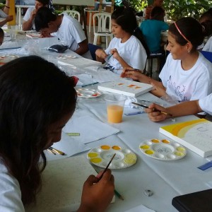 Participants painted scenes that reflected their idea of peace and social inclusion