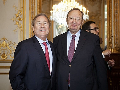 Governor James Blanchard, Chairman, Board of Trustees, Meridian International Center with Mr. Alfred Siefer-Gaillardin, President, France Amériques at the working session of the U.S. – France Leadership Dialogue convened by Meridian International Center, Association France Amériques and French-American Foundation in Paris, France.