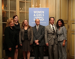 L to R: Patricia de Stacy Harrison, Geena Davis, Abigail Disney, Ambassadors Donald Steinberg and Stuart Holliday, and Tamara Gould share the belief that investing in women is in our national interest.