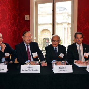 U.S.-France Leadership Dialogue partners at L’Association France-Amériques: Michel Gigou, Ambassador Alfred Siefer-Gaillardin,  Ambassador Jacques Andréani, and Ambassador Stuart W. Holliday.
