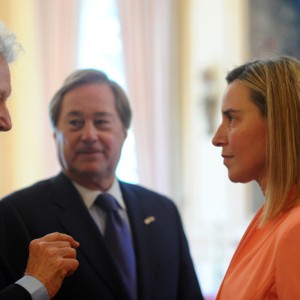 The Washington Post’s Jim Hoagland and Governor James Blanchard with Minister Mogherini