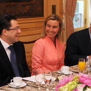 Minister Mogherini, as flanked by Ryan Grillo and Ambassador Stuart Holliday