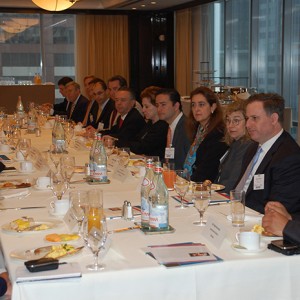 Members and guests of the Global Business@ Meridian New York – Mexico session conduct around-the-table introductions.