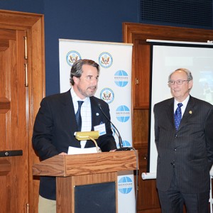 Meridian President and CEO, Ambassador Stuart Holliday, introduces Secretary Wobensmith.