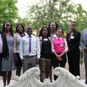 Professional Fellows from Zambia pose with Inonge Mwenya from the Embassy of Zambia.