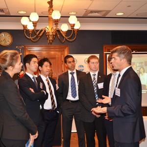 Scott Thompson, Director and Senior Counsel, Government Relations, Samsung Electronics America meets with 2015 Exchange Participants.