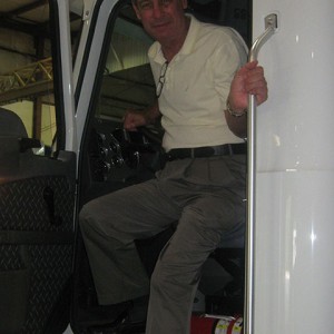 Capt. Juan Carlos Acosta Rodríguez exiting a Rapiscan scanner truck