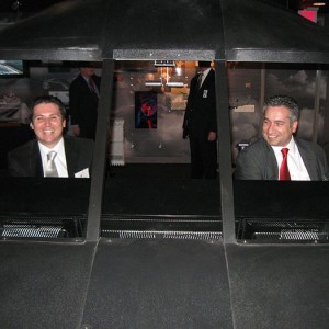 In Lockheed Martin's Global Vision Center flight simulator Left to right: Giancarlo Grixolli, Daniel Ruz