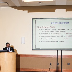Mr. N. Muruganandam gives opening presentation on India Ports sector at the Business Briefing Mr. Tom Hardy, USTDA shown left