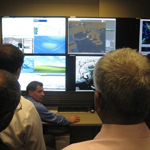 Security camera demonstration by Mr. Gary Texeira (Project Manager, Security Division) in the command center at the Port of Long Beach