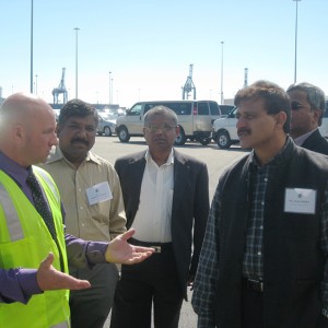 Mr. Jimmy Wiedermann gives tour of AMPORTS auto processing company at APS North Terminal, Port of Baltimore Left to right: Mr. Jimmy Wiedermann (Terminal Manager, APS North Terminal, Inc.), Mr. N. Muruganandam, Mr. G. Krishna Kumar, Mr. Gandhi Rajan and Mr. Atulya Misra
