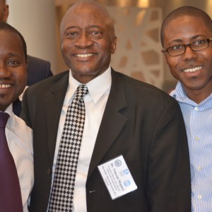 Vincent Maphai, Executive Director of Corporate Affairs and Transformation of The South African Breweries (Pty) Limited (center) with YALI participants, Atsutse Amevor, Territory Manager, Unilever, Togo and Bai Sama Best, Marketing Manager, Daily Observer Newspaper, Liberia.